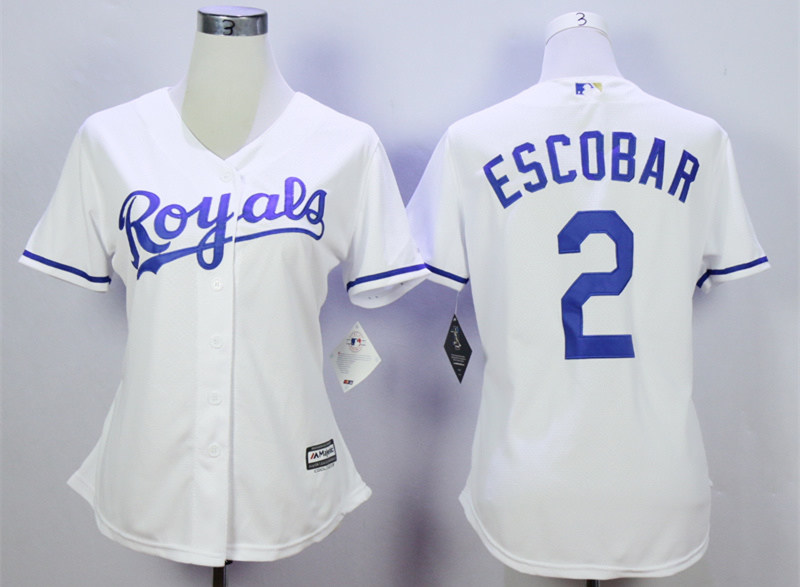 Royals 2 Alcides Escobar White Women New Cool Base Jersey